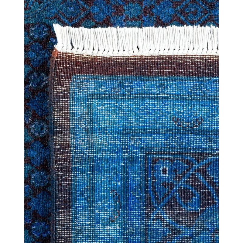 Overton Hand Knotted Wool Vintage Inspired Modern Contemporary Overdyed Blue Area Rug - 8' 2" x 10' 5"