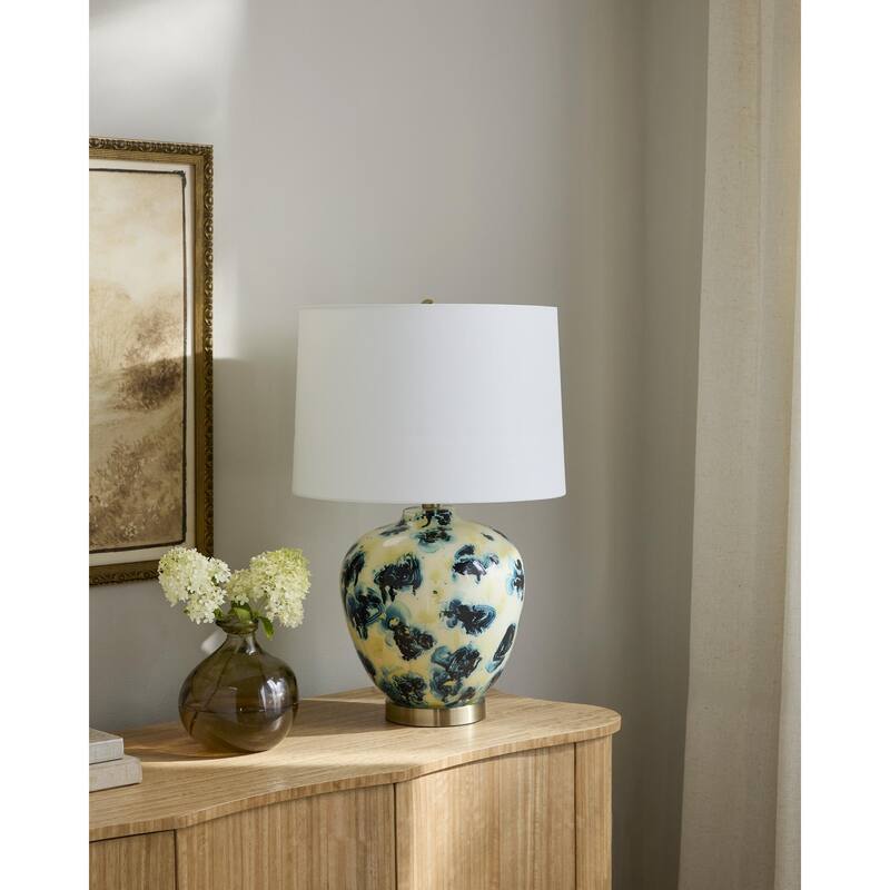 Livabliss Snicarte Traditional Accent Table Lamp - 25"H x 16"W x 16"D - Yellow/White