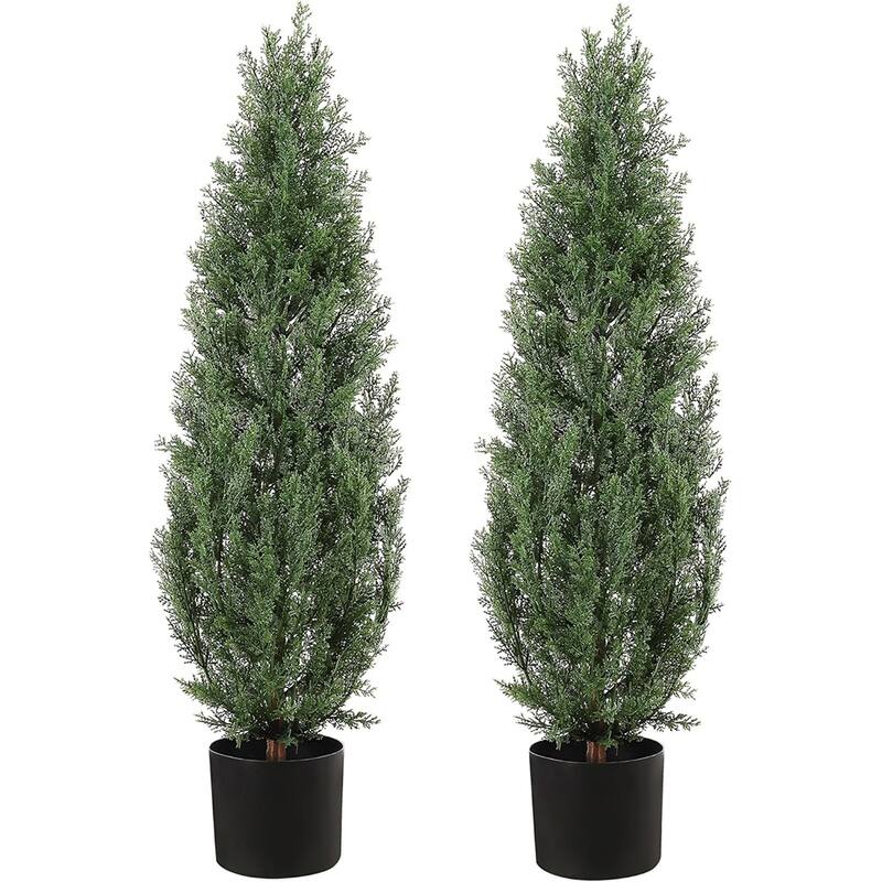 Set of 2 Artificial Cedar Topiary Trees for Outdoors - 60in