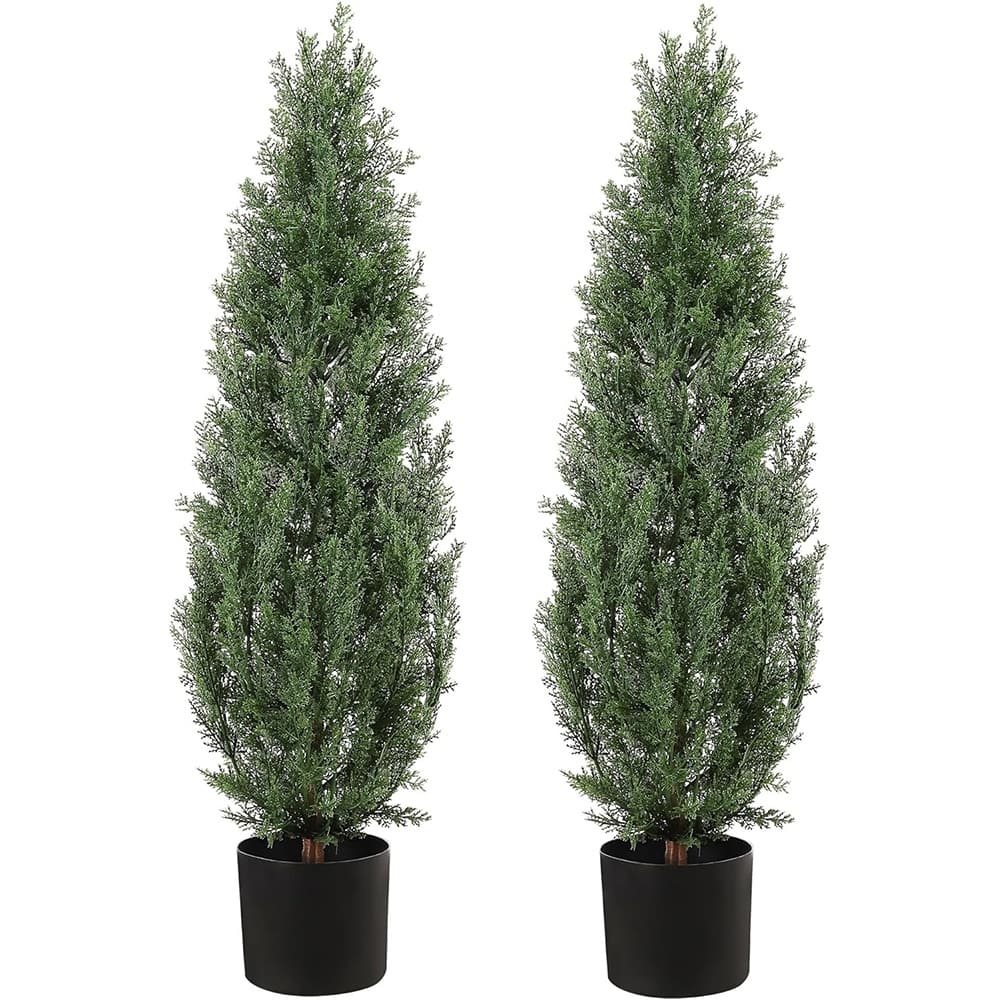 Set of 2 Artificial Cedar Topiary Trees for Outdoors