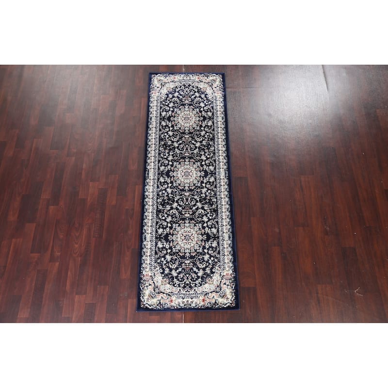 Navy Blue Floral Medallion Transitional Turkish Rug Oriental Carpet
