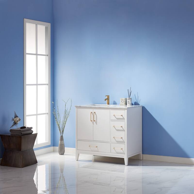 Altair Sutton Single Bathroom Vanity Set and Carrara White Countertop