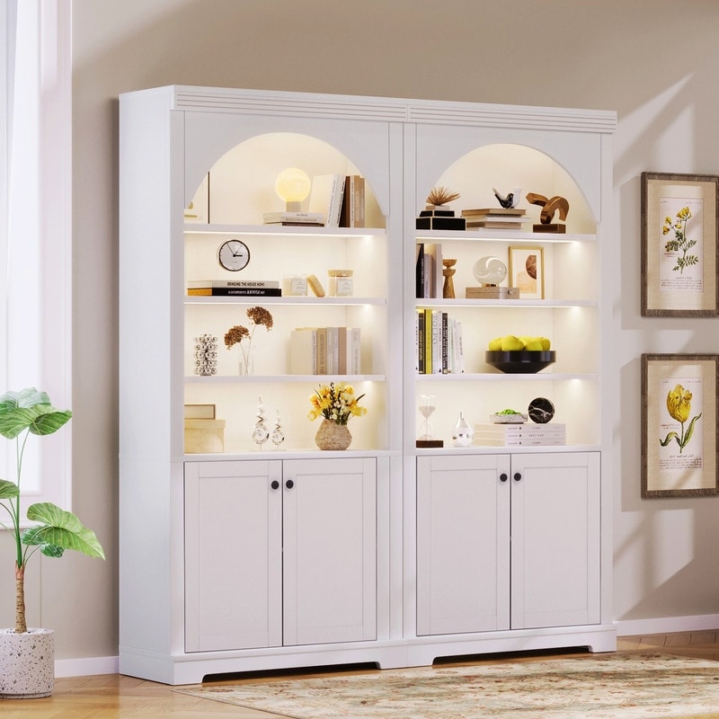 Freestanding 70.9" Arched Bookshelf,Display Bookcase with Storage Cabinet and Adjustable Shelves (Set of 2)