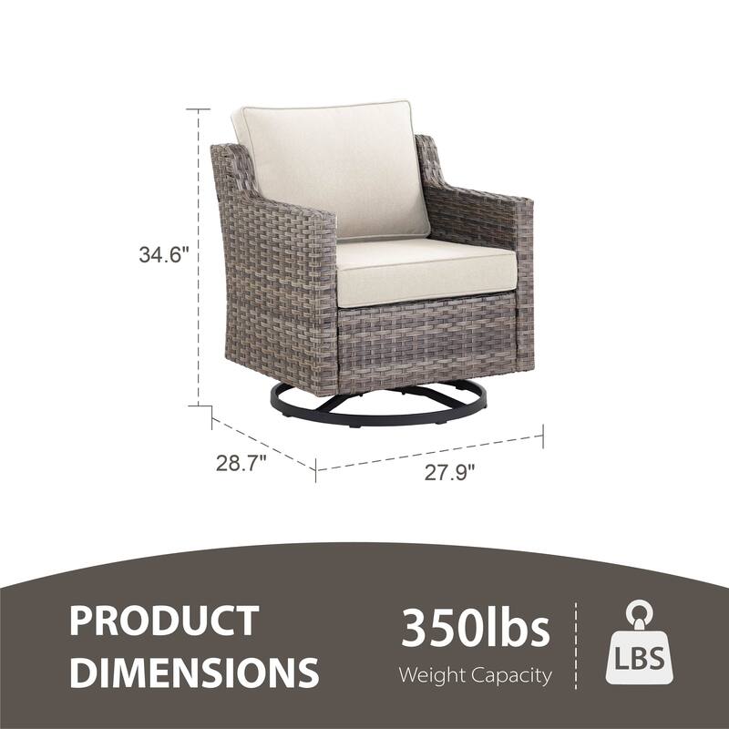 Glissia 2-Piece Gray Wicker Outdoor Swivel Glider Chairs with 4-Inch Thick Cushions