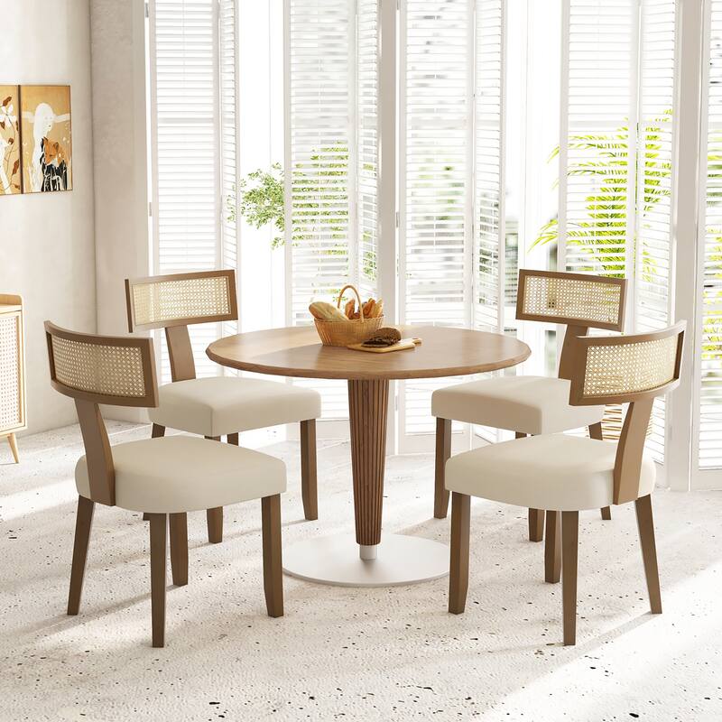 Gymax Set of 4 Dining Chairs Armless Side Chairs w/ Curved Rattan