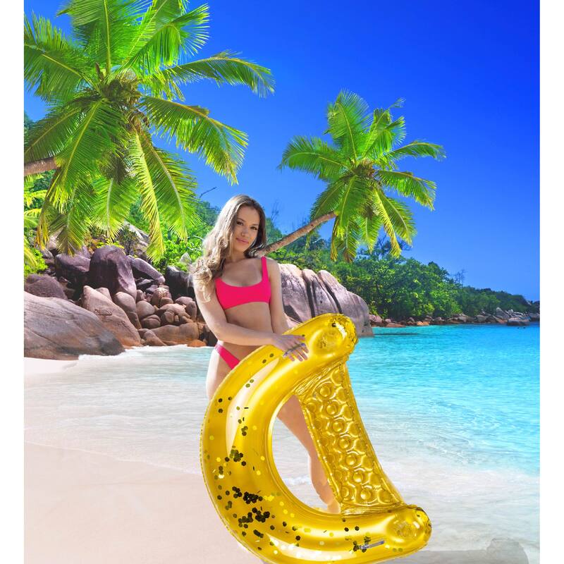 POZA Gold Inflatable Pool Float Chair Filled with Sparkle Confetti - 48 x 38 Inch