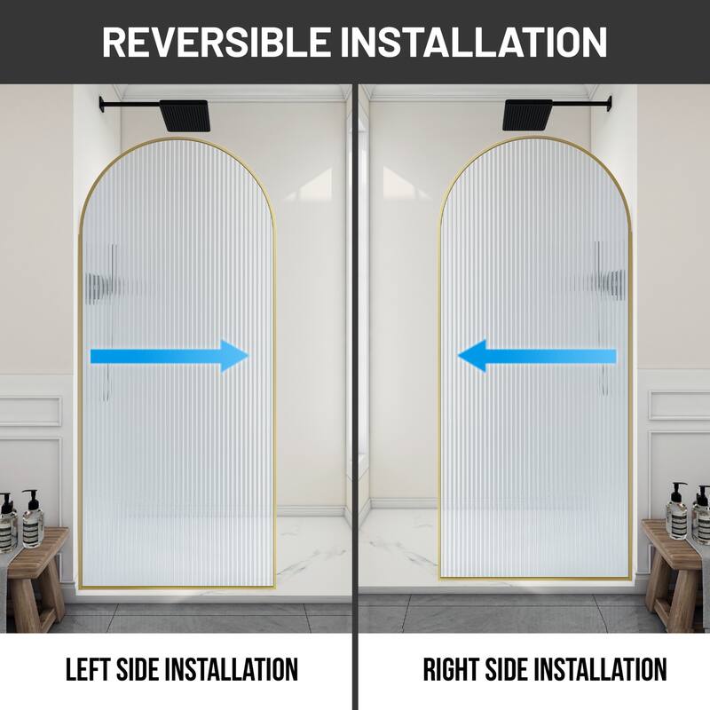 Ember Series 34 in. W x 78 in. H Fixed Framed Shower Door in Black, Gold or Nickel Finish with Clear or Fluted Glass