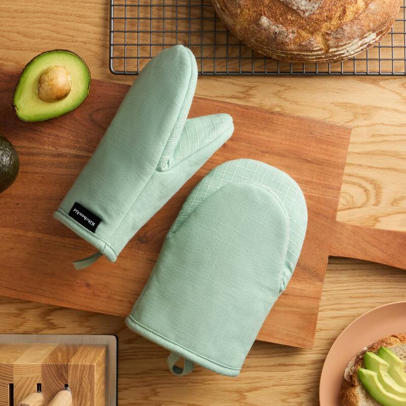 KITCHENAID Gourmet Series Gridlines Mini Oven Mitts 2-Pack Set, Heat Resistant up to 600°F, Soft Silicone Grip, Magnetic Cuff