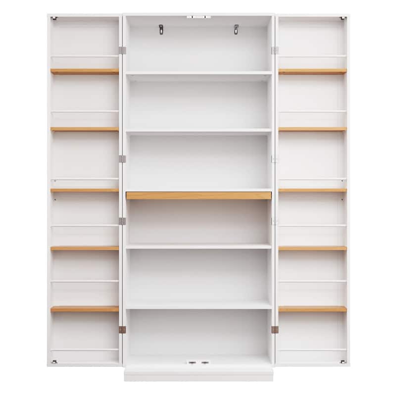 Freestanding Kitchen Pantry Cabinet with Adjustable Shelves, Food Storage Cupboard with 10 Door Shelves, Pull Out Organizers