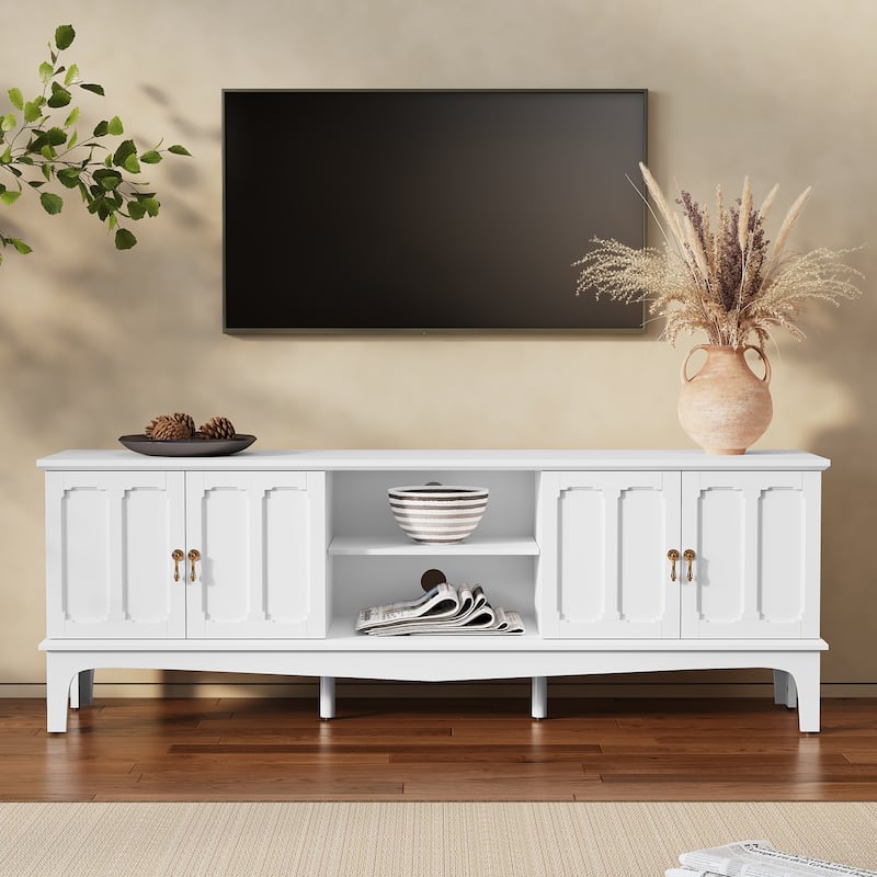 67" Mid-Century Modern TV Stand with Storage Cabinets & Open Shelves