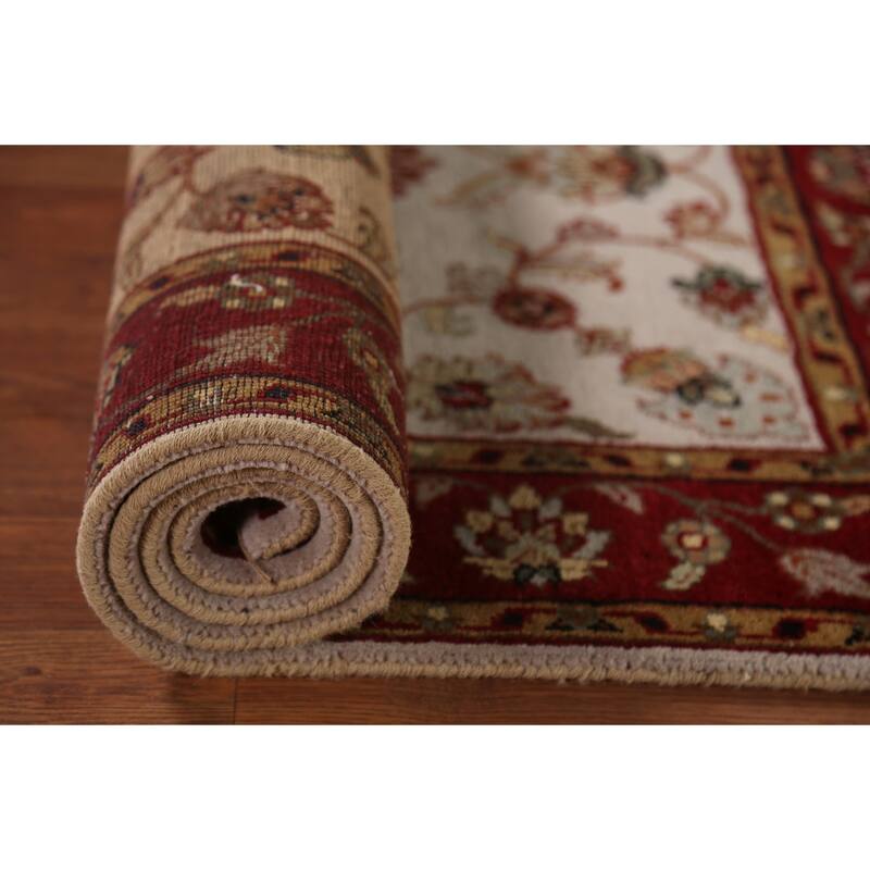 Floral Ivory Agra Indian Foyer Rug Hand-Knotted Wool Carpet - 3'1"x 5'1"