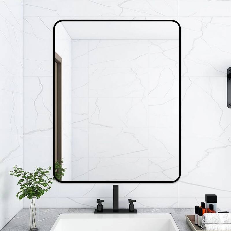 32 in. W x 24 in. H Rectangular Framed Wall Bathroom Vanity Mirror in Black