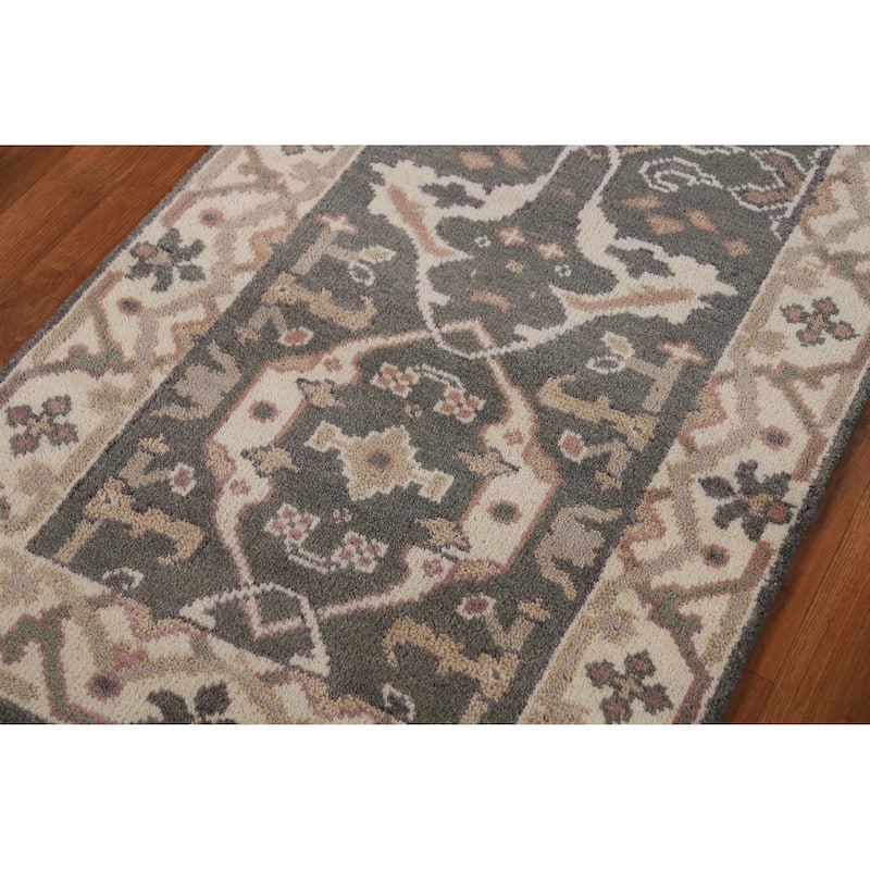 Gray Oushak Oriental Runner Rug Hand-Knotted Hallway Wool Carpet - 2'8"x 11'9"