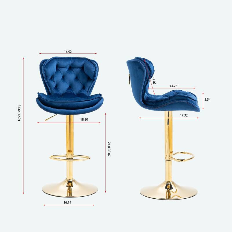 Set of 2 Bar Stools With Golden Base