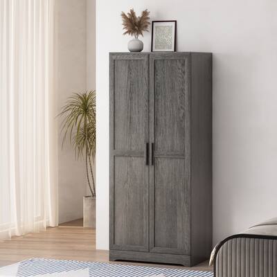 Classic Dual Door Design Wardrobe With Suspension rod Multi -Layer Shelf for Bedroom Wardrobe Storage Cabinets