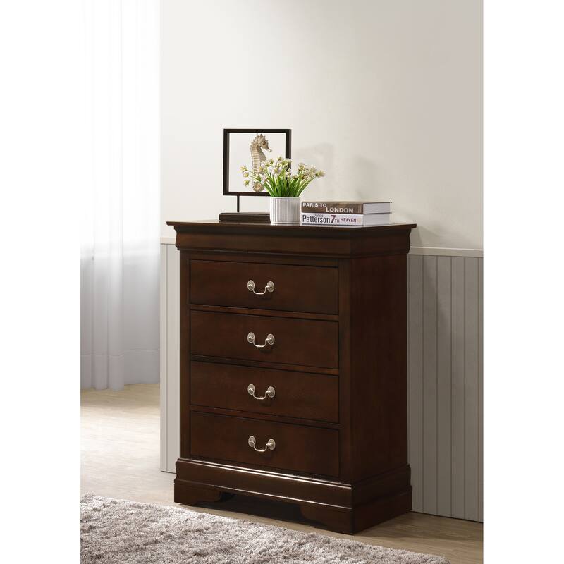 Passion Furniture Louis Phillipe Cherry 4 Drawer Chest of Drawers - 31"L x 16"W x 41"H