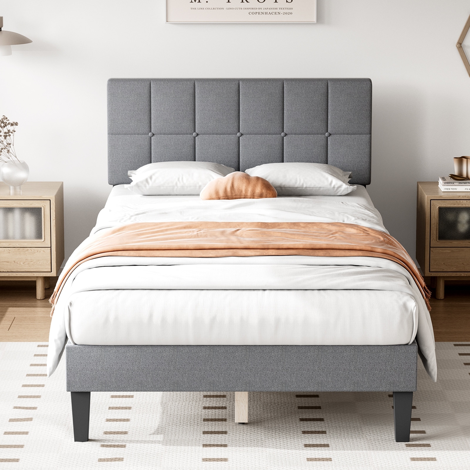 堅実な究極の Upholstered Frame, Bed Twin Tufted with Bed Platform Linen トップス