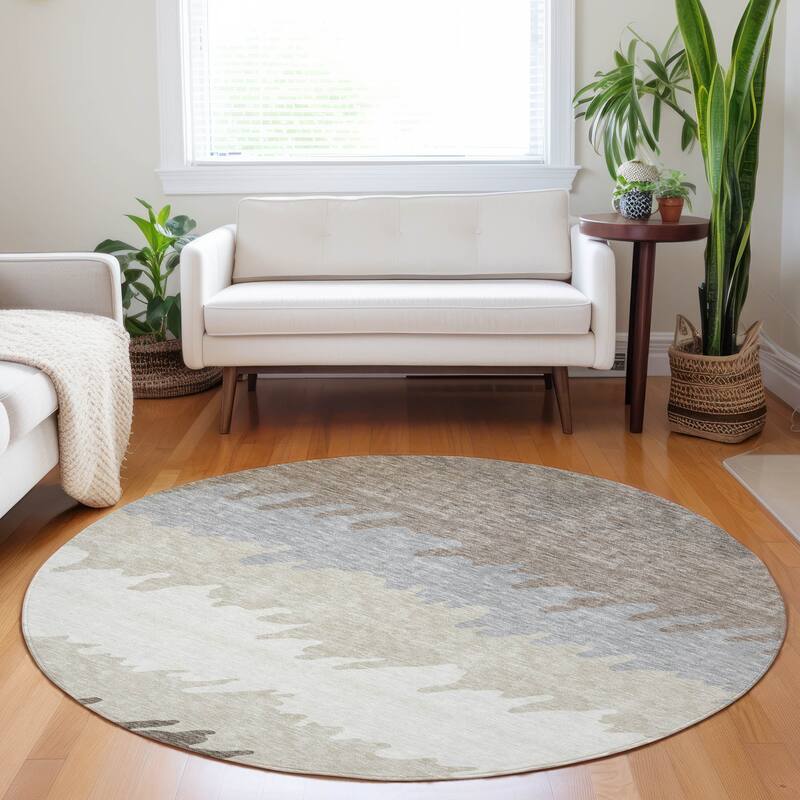Premium Washable Super Soft Modern Ombre Mayfield Rug - Taupe - 8' x 8' - Round