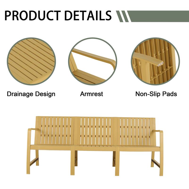 BNK 72 Inch Three-Seater Waterproof Polypropylene Chair, Indoor/Outdoor Use