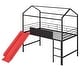 preview thumbnail 19 of 39, Elegant Twin Size Metal Loft House Bed With Slide & Two-sided writable Wooden Board, Solid & Sturdy, Open Design Concept