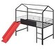 preview thumbnail 3 of 11, Twin Size Metal House-Themed Loft Bed with Slide and Dual-Sided Writing Board