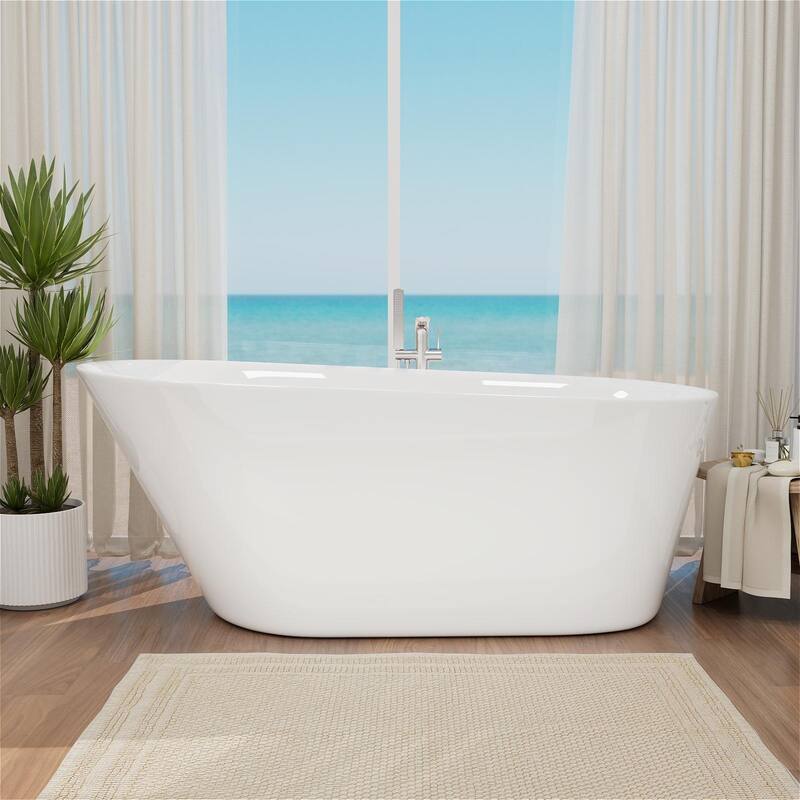 Freestanding Slipper Soaking Acrylic Bathtub with Chrome Drain and Pearl-Shape Overflow