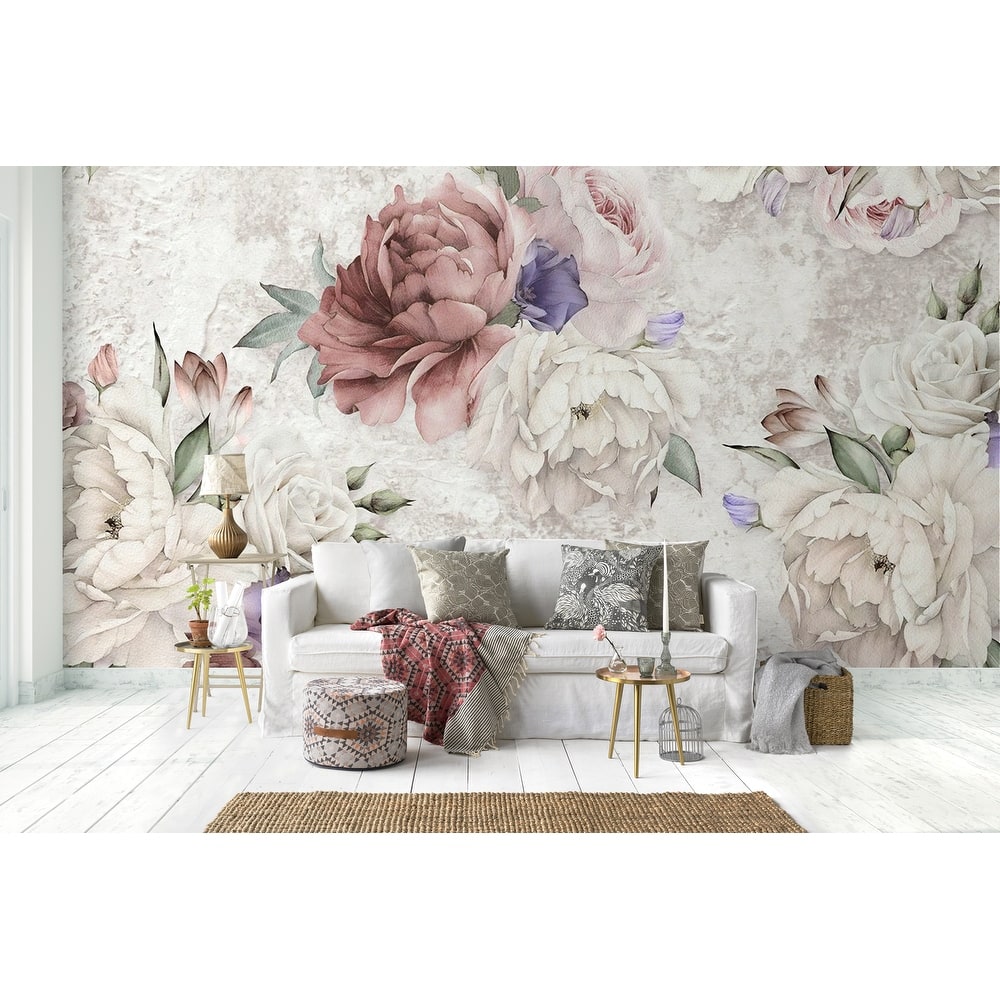 GK Wall Design Soft Peony Purple Poppy Floral Removable Wallpaper
