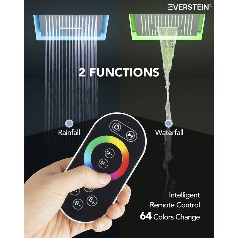 Digital Thermostatic Shower Set with Remote-Control LED Lights, Rainfall/Waterfall Combo and Massaging Jets