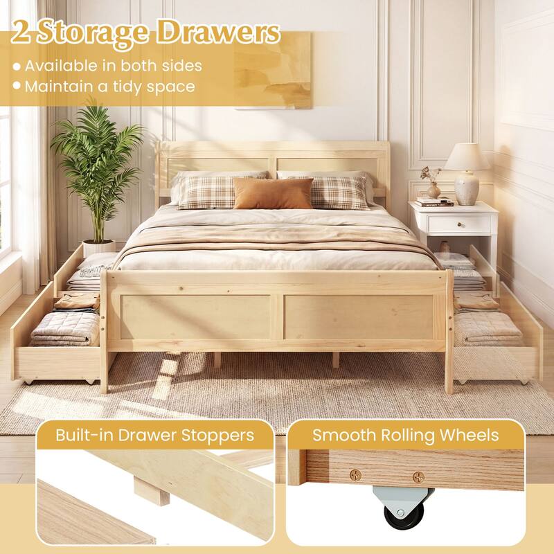 Costway Twin Size Bed Frame with 2 Storage Drawers Wood Platform Bed