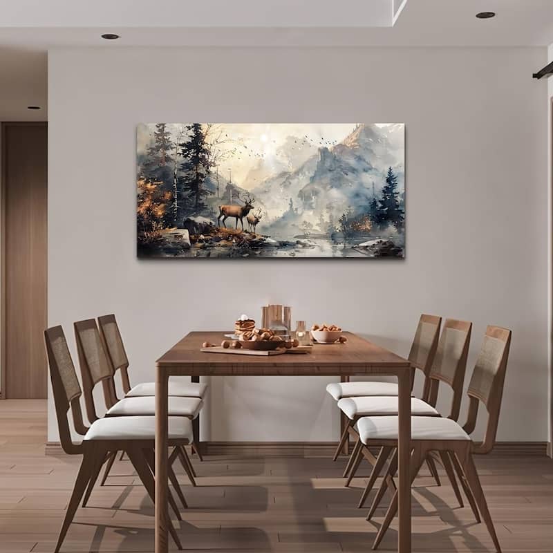 Mountain Forest Landscape Ink Paintings Deer Wall Pictures Artwork