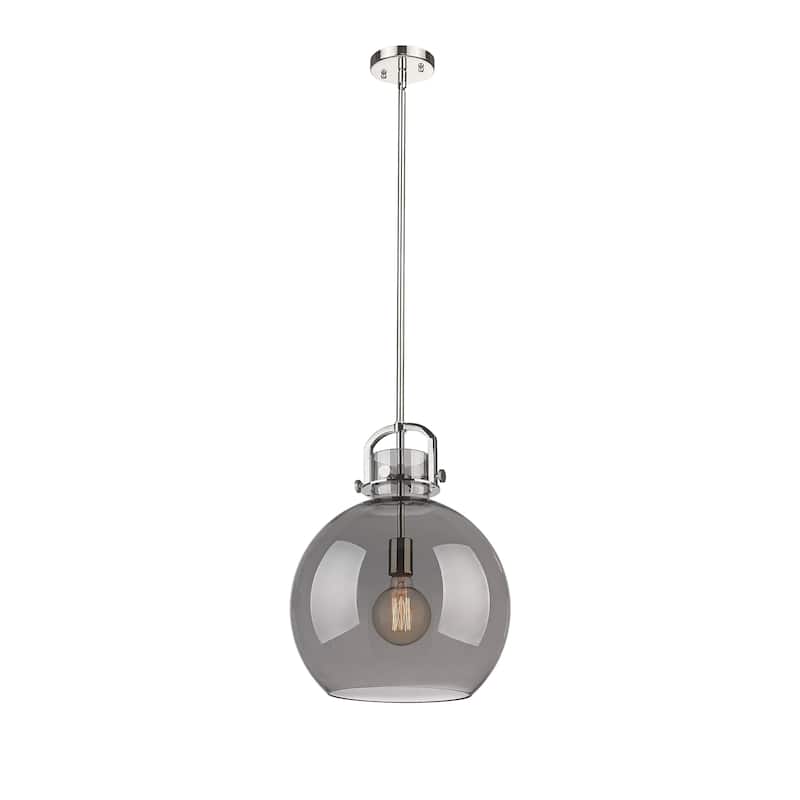 Innovations Lighting Newton Sphere - 1 Light 14" Stem Hung Pendant - Polished Nickel/Light Smoke