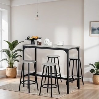 5-Piece Counter Height Bar Table Set with 4 Bar Stools and Wooden Top ...