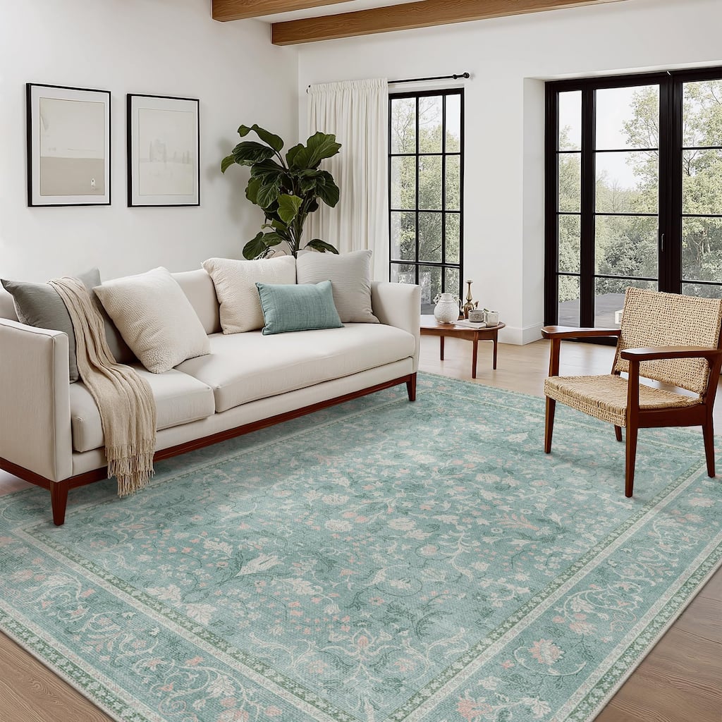 Mcow Vintage Floral Ultra-Thin Low-Pile 8x10 Area Rug