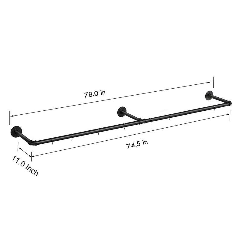 Super Long Industrial Pipe Clothing Rack - 11"D x 72"W x 3.5"H