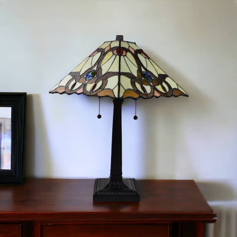Vintage Style 22 Inch Two-Light Candlestick Table Lamp with Beige Shade - 11” x 21” x 22”