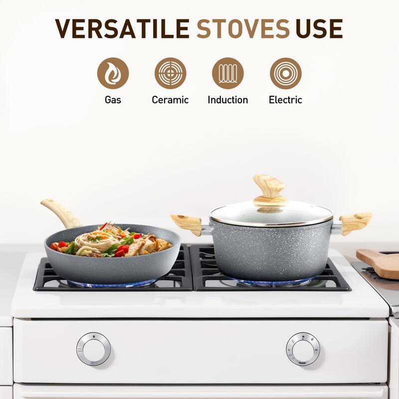 Kitchen Cookware Sets Nonstick, 12 Piece Pots and Pans Set Granite Cooking Set