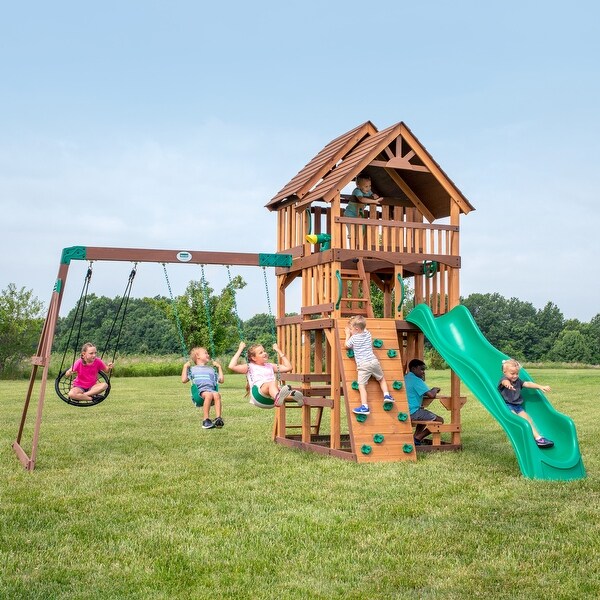 Backyard Discovery Highlander Cedar Wood Swing Set, 3-Story