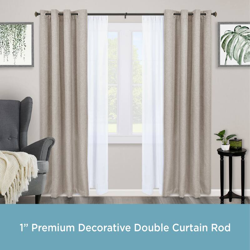 Kenney® Mission 1" Premium Decorative Window Double Curtain Rod, 36-66", Oil Rubbed Bronze