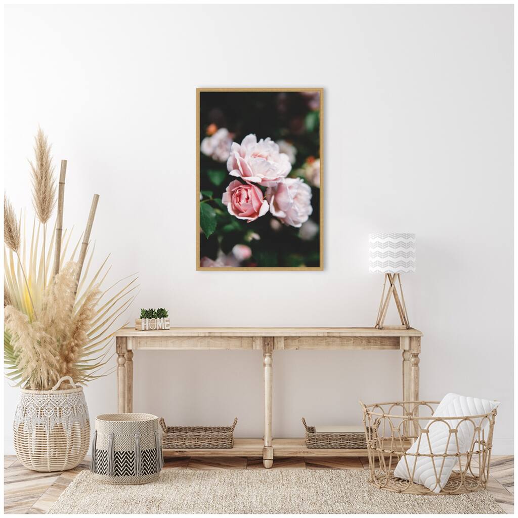 Kate and Laurel Sylvie Delicate Light Pink Rose Floral Framed Canvas by Patricia Hasz of Patricia Rae Photography