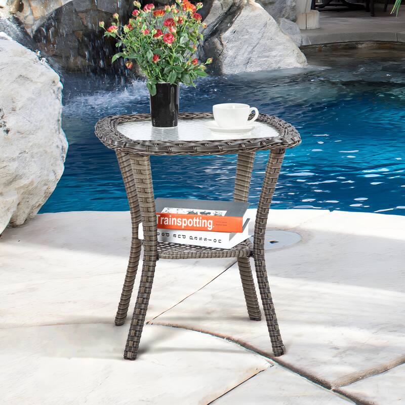 Cozywor Wicker Outdoor Patio Coffe Table Square Side Table