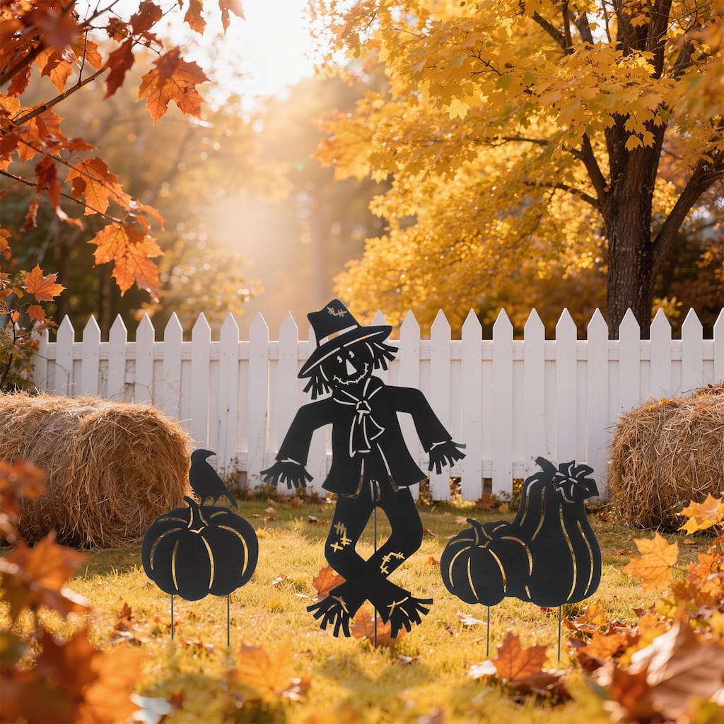 Glitzhome 36"H Set of 3 Fall Metal Scarecrow Silhouette Yard Stakes