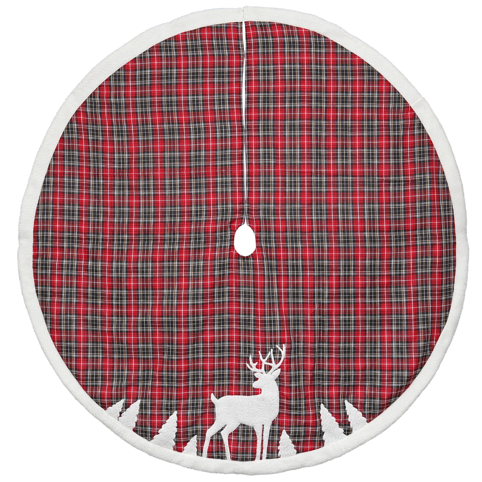 48" Red and Black Plaid Reindeer Christmas Tree Skirt - 48