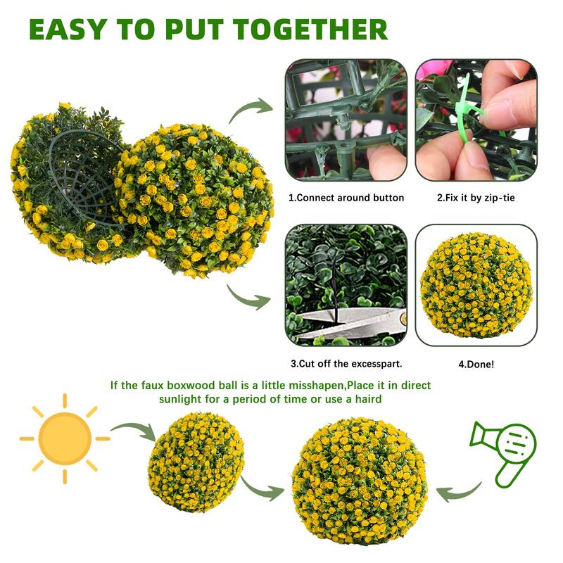 Flower Topiary Ball Decorative Balls 2PCS, Artificial Topiary Balls, for Outdoor Patio Garden and Indoor