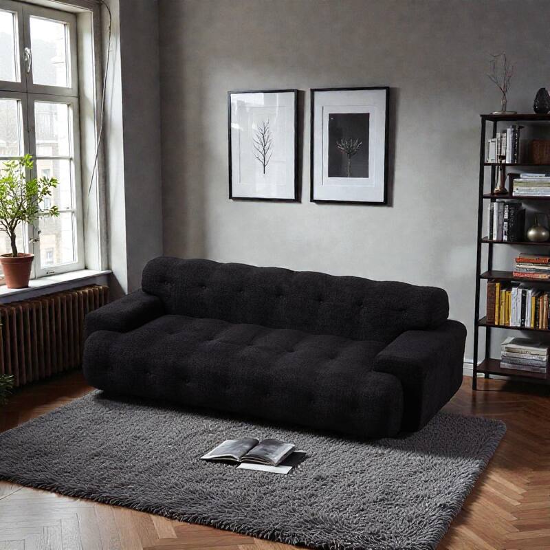 87.4 Inch Cloud Style 3 Seater Sofa, Button Tufted Chenille Upholstered Couch with Square Arms, No Assembly