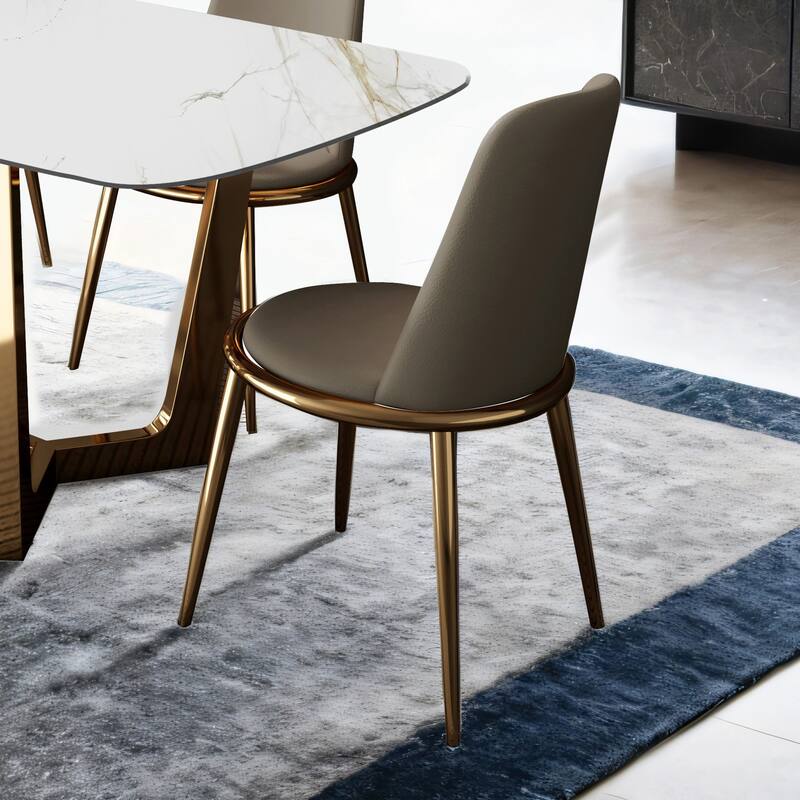 Furniture of America Mave Modern Faux Leather Metal Upholstered Dining Chairs (Set of 2) - Gold