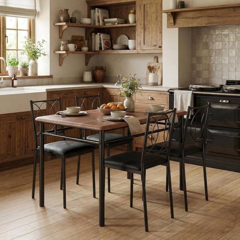 Kitchen Dining Table Set with Upholstered Chairs for 4