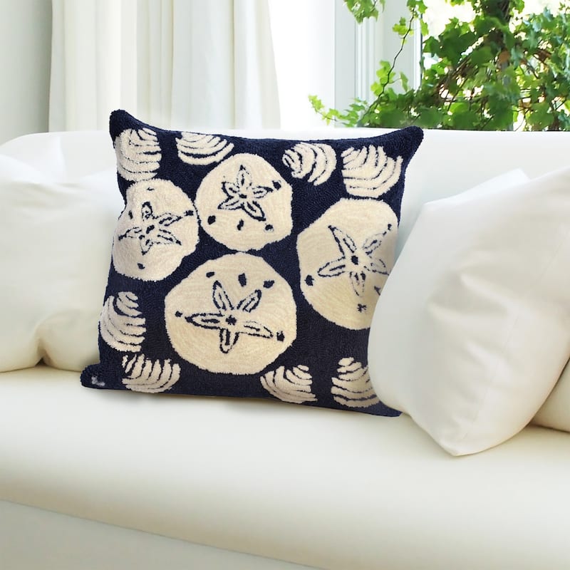 Liora Manne Frontporch Shell Toss Indoor/Outdoor Pillow Navy 18" Square