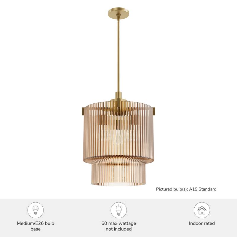 Hunter + Jasmine Roth Ontario Ribbed Glass Pendant Chandelier - Foyer, Dining Room, Kitchen Table or Island - Transitional, Glam
