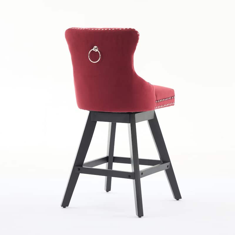 Set of 2,Swivel Velvet Barstools with Button Tufted Decoration and Wooden Legs