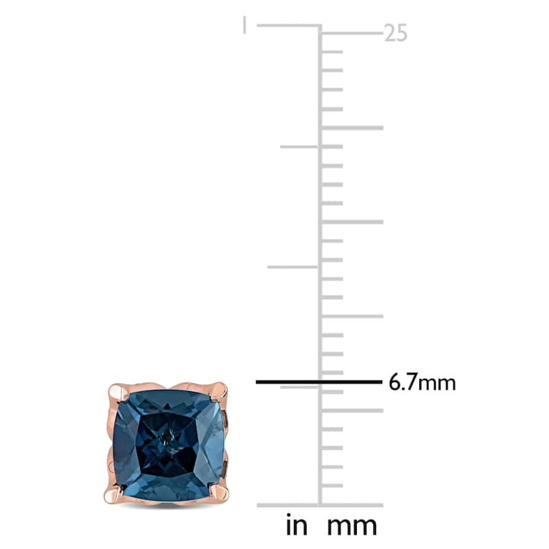 Miadora 10k Rose Gold Cushion London-Blue Topaz and Diamond Accent Solitaire Stud Earrings - 6.7 mm x 6.7 mm x 6.1 mm